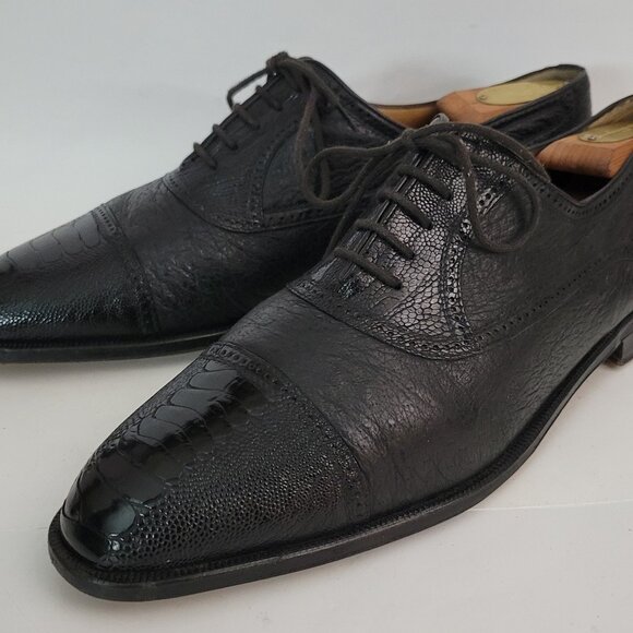 Moreschi Adriano Black Ostrich Leg Leather Cap Toe Oxford Dress Shoes Men\'s 13 M main image 9